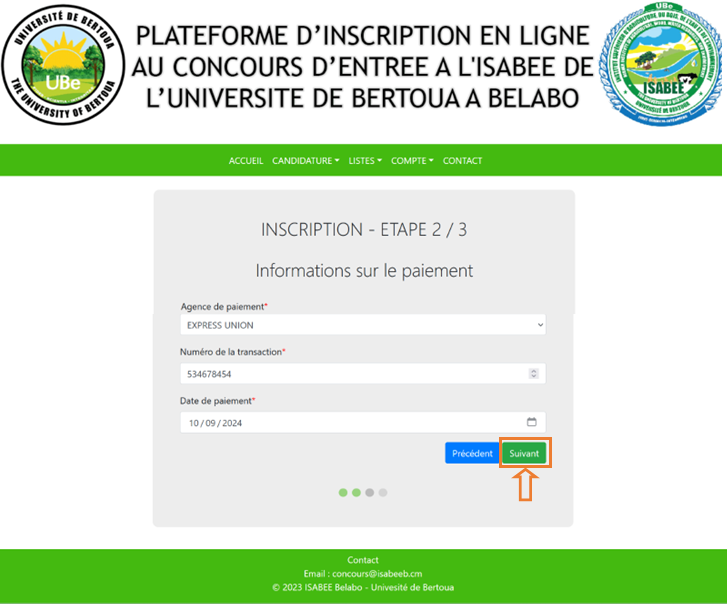 Etape 2 de l'inscription