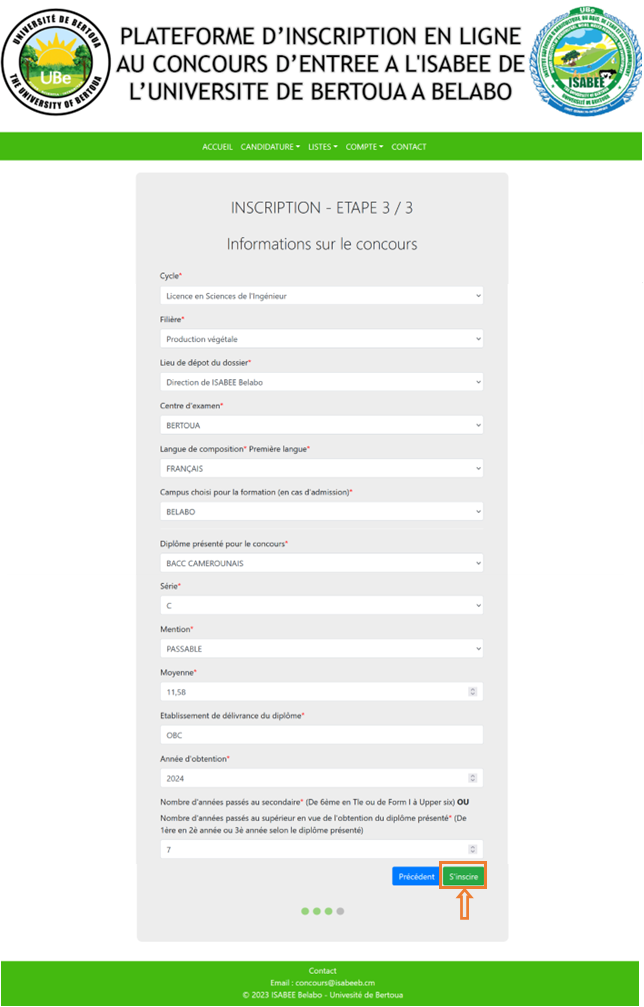 Etape 3 de l'inscription