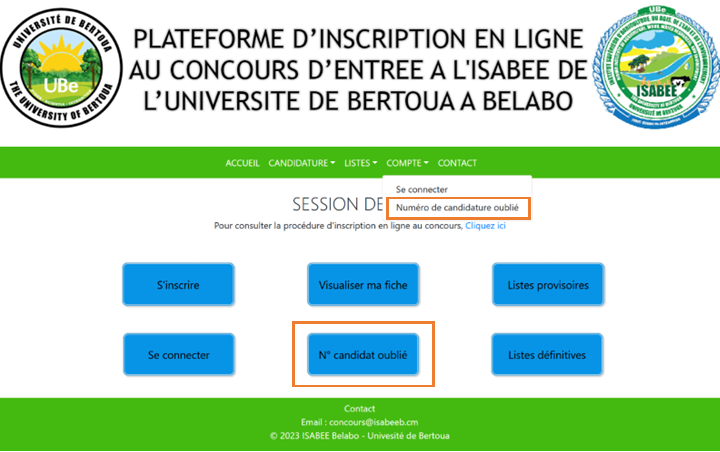 Numéro de candidature oublié